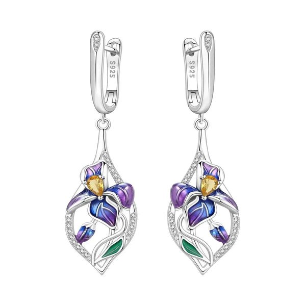 925 Sterling Silver Blue Purple Iris Flower Drop Earrings Women Earrings Charm Trend Versatile Party Jewelry Gifts