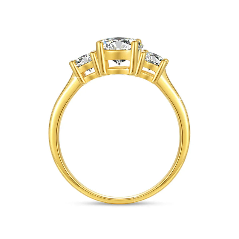 18K gold ring with three white moissanite stones, AU750 stamped, elegant women's jewelry