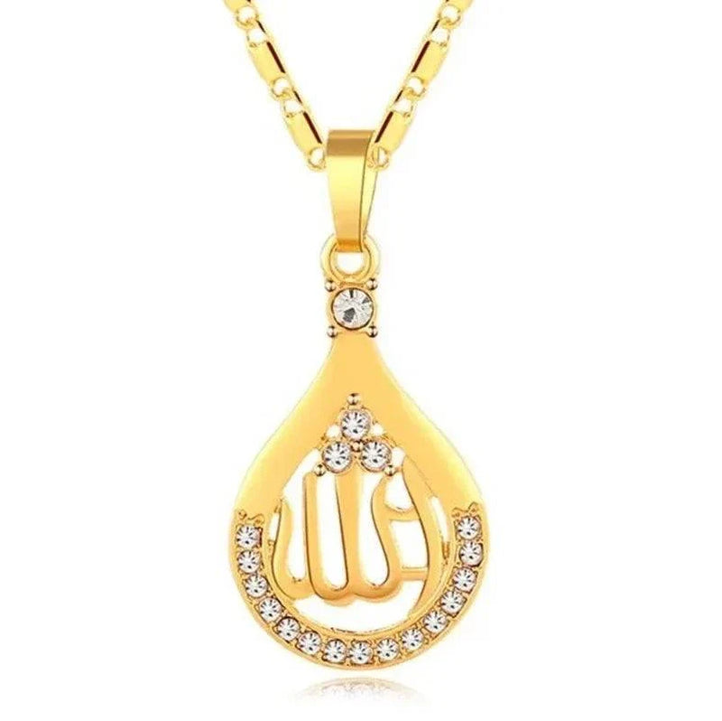 Islamic Religion Muslim Allah Quran Water Drop Shape Pendant Necklace for Women Fashion Charm Amulet Jewelry Ramadan Gift