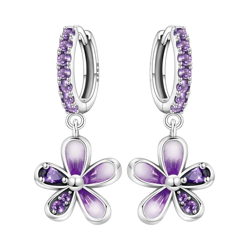 925 Sterling Silver Blue Purple Iris Flower Drop Earrings Women Earrings Charm Trend Versatile Party Jewelry Gifts