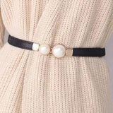 Elegant Double Pearls Buckle Elastic Women Belts Thin Straps Lady Girl Dress Skirt Decor Waistbands Trouser Decoration GM113