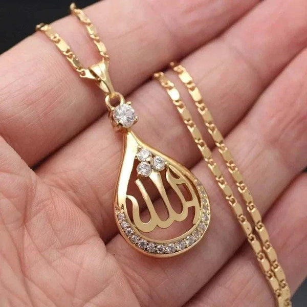 Islamic Religion Muslim Allah Quran Water Drop Shape Pendant Necklace for Women Fashion Charm Amulet Jewelry Ramadan Gift