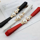 Elegant Double Pearls Buckle Elastic Women Belts Thin Straps Lady Girl Dress Skirt Decor Waistbands Trouser Decoration GM113