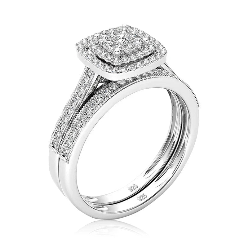 White gold plated solid 925 sterling silver moissanite ring set with white D color stones for wedding and engagement