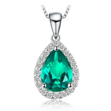Pear Simulated Nano Emerald 925 Sterling Silver Pendant Necklace Gemstone Statement Necklace Women without Chain