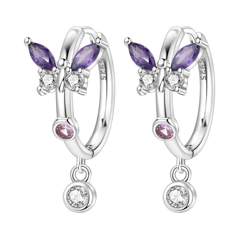 925 Sterling Silver Blue Purple Iris Flower Drop Earrings Women Earrings Charm Trend Versatile Party Jewelry Gifts