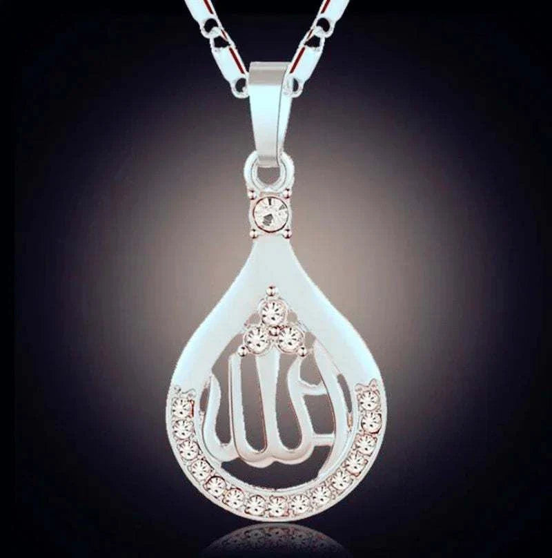 Islamic Religion Muslim Allah Quran Water Drop Shape Pendant Necklace for Women Fashion Charm Amulet Jewelry Ramadan Gift