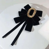 Retro Velvet Bow Tie Rhinestone Crystal Flower Brooches for Women Wedding Pearty Collar Pins Luxury Jewelry Necktie Accessories