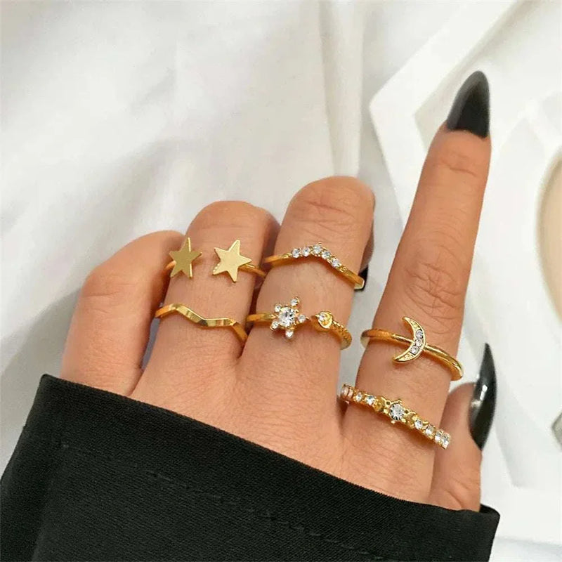 Fashion Crystal Leaves Rings for Women Girl Butterfly Flower Rings Set Birthday Gifts Jewelry
