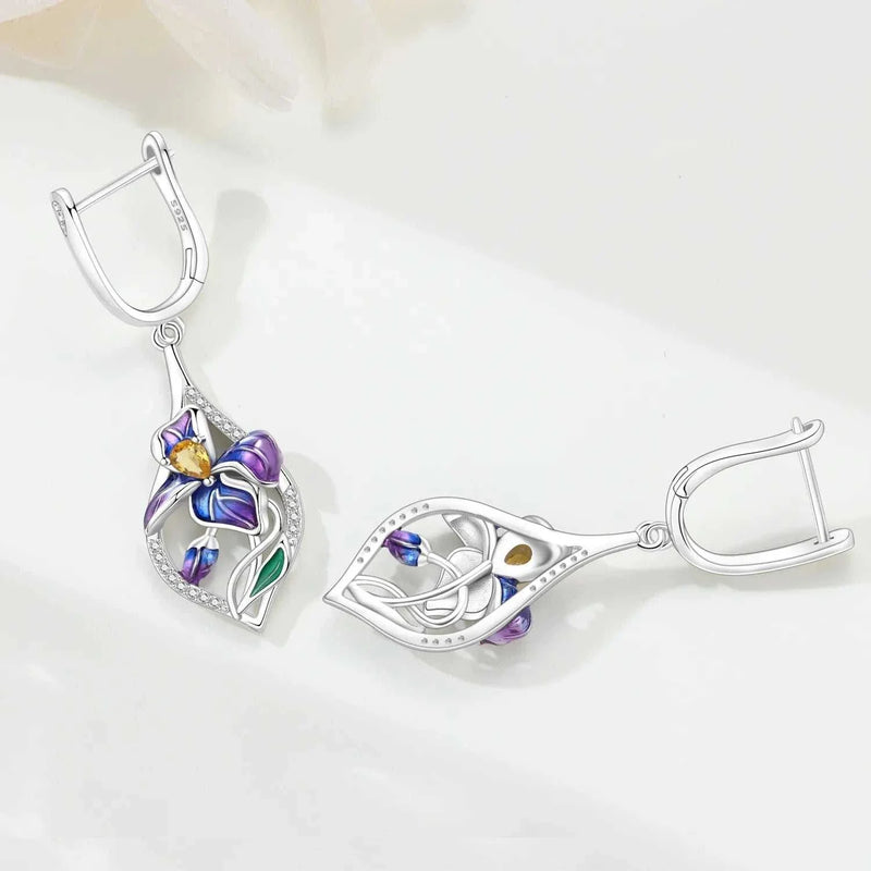 925 Sterling Silver Blue Purple Iris Flower Drop Earrings Women Earrings Charm Trend Versatile Party Jewelry Gifts