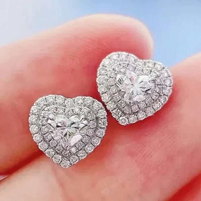 Classic Heart Stud Earrings Crystal Cubic Zirconia Eternity Timeless Women Earrings Fancy Girl Gift High Quality Jewelry