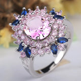 925 sterling silver ring with pink and blue gemstones for women