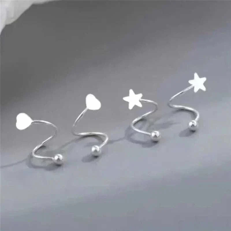 2Pcs Stainless Steel Spiral Twisted Lip Ring Tongue Piercing Heart Star Ear Cartilage Helix Piercing Stud Earring Jewelry Gifts