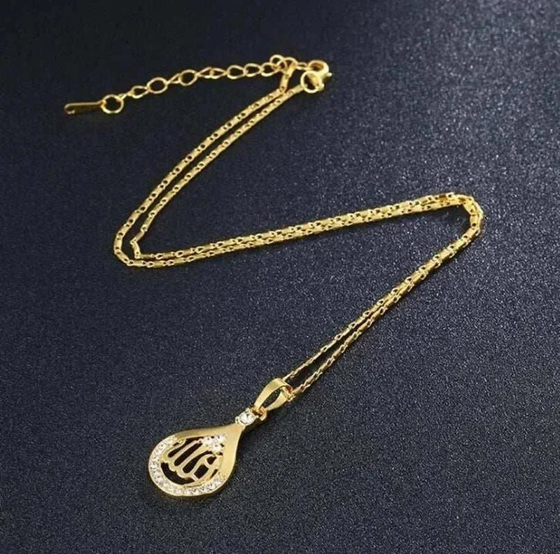 Islamic Religion Muslim Allah Quran Water Drop Shape Pendant Necklace for Women Fashion Charm Amulet Jewelry Ramadan Gift