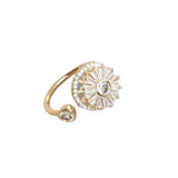 gold fidget spinner ring with crystal flower design and open band