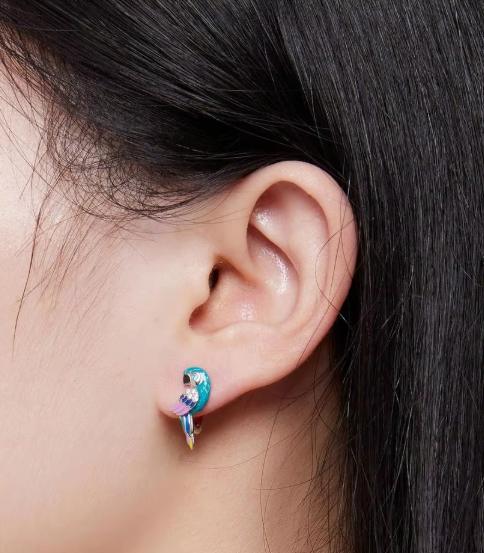 Aurelia Parrot™ Enamel Pavé Huggie Earrings