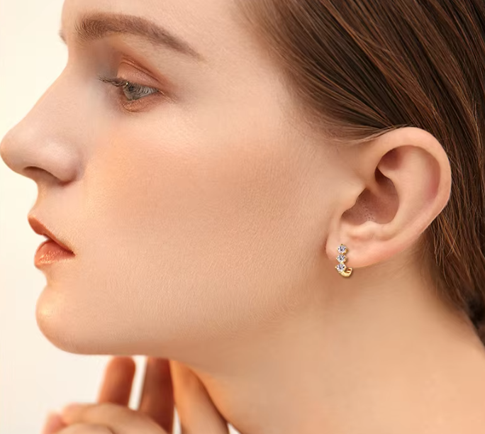 Elaris™ Triple Moissanite Huggie Earrings