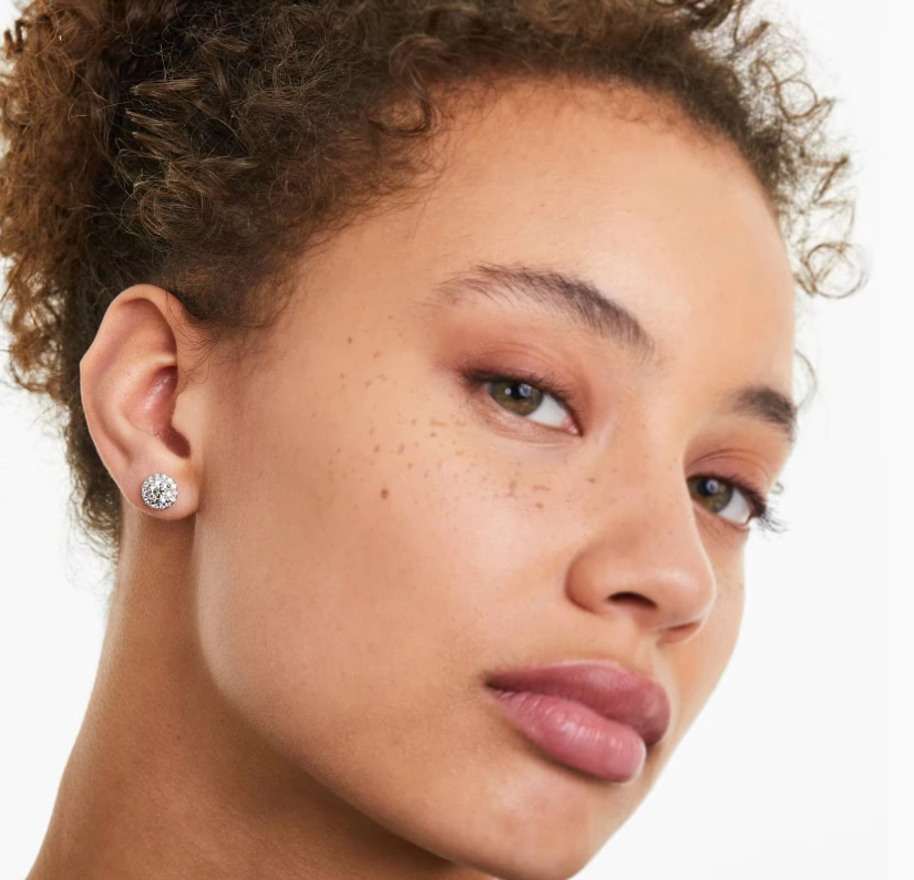 HaloGrace™ Round Silver Halo Stud Earrings