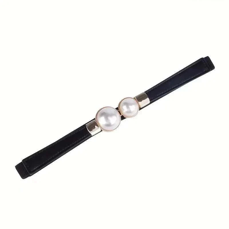 Elegant Double Pearls Buckle Elastic Women Belts Thin Straps Lady Girl Dress Skirt Decor Waistbands Trouser Decoration GM113