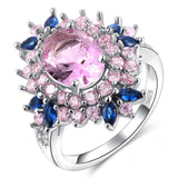 925 sterling silver ring with pink and blue gemstones, elegant women's jewelry ring