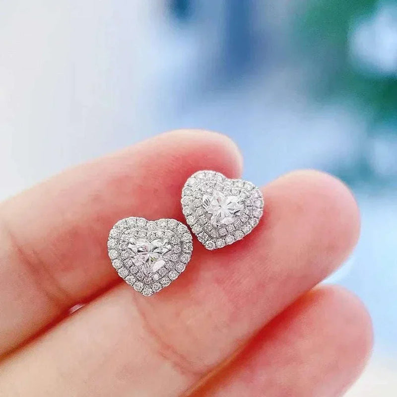 Classic Heart Stud Earrings Crystal Cubic Zirconia Eternity Timeless Women Earrings Fancy Girl Gift High Quality Jewelry