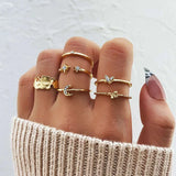 Fashion Crystal Leaves Rings for Women Girl Butterfly Flower Rings Set Birthday Gifts Jewelry