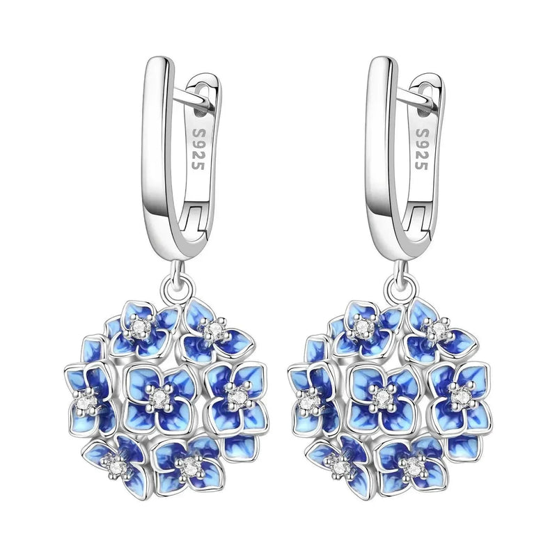925 Sterling Silver Blue Purple Iris Flower Drop Earrings Women Earrings Charm Trend Versatile Party Jewelry Gifts