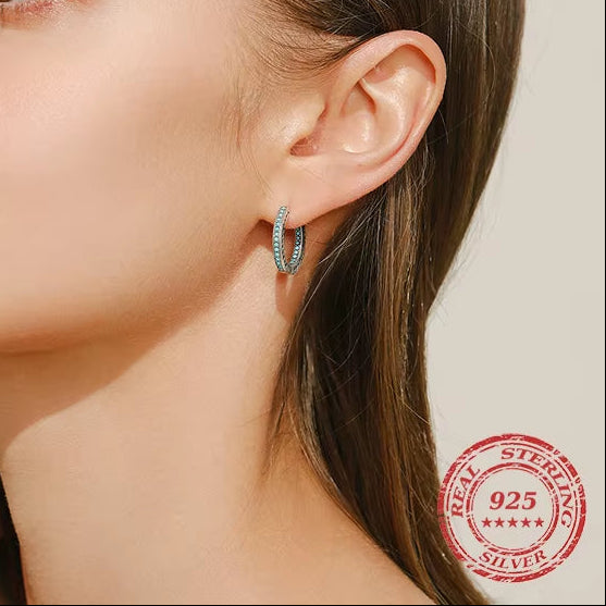 Heart to Heart Ear Buckle Pure 925 Sterling Silver Vintage Turquoise Hoop Earrings for Women & Girls Fine Jewelry Gifts