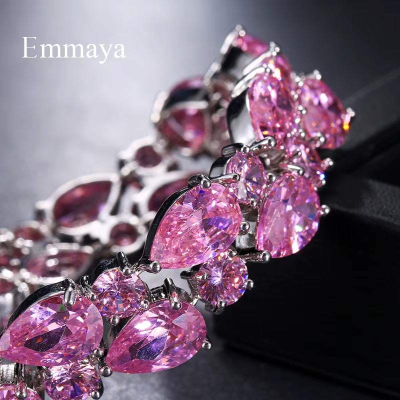 White Gold Color Mona Lisa Pink Cubic Zircon Bracelets Bangles for Female Luxury Wedding Bracelet Women Gift
