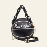 Black basketball shaped ball purse for teenagers with chain shoulder strap and PU leather material