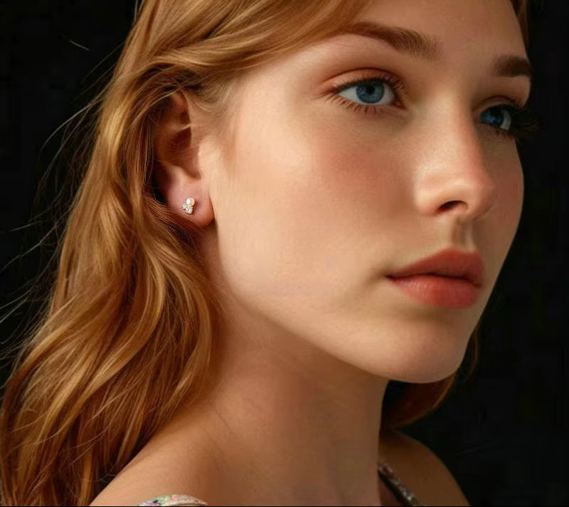 White Gold Plated Moissanite Stud Earrings Stud Screw Back 925 Sterling Silver Pearl Hypoallergenic Earrings for Women