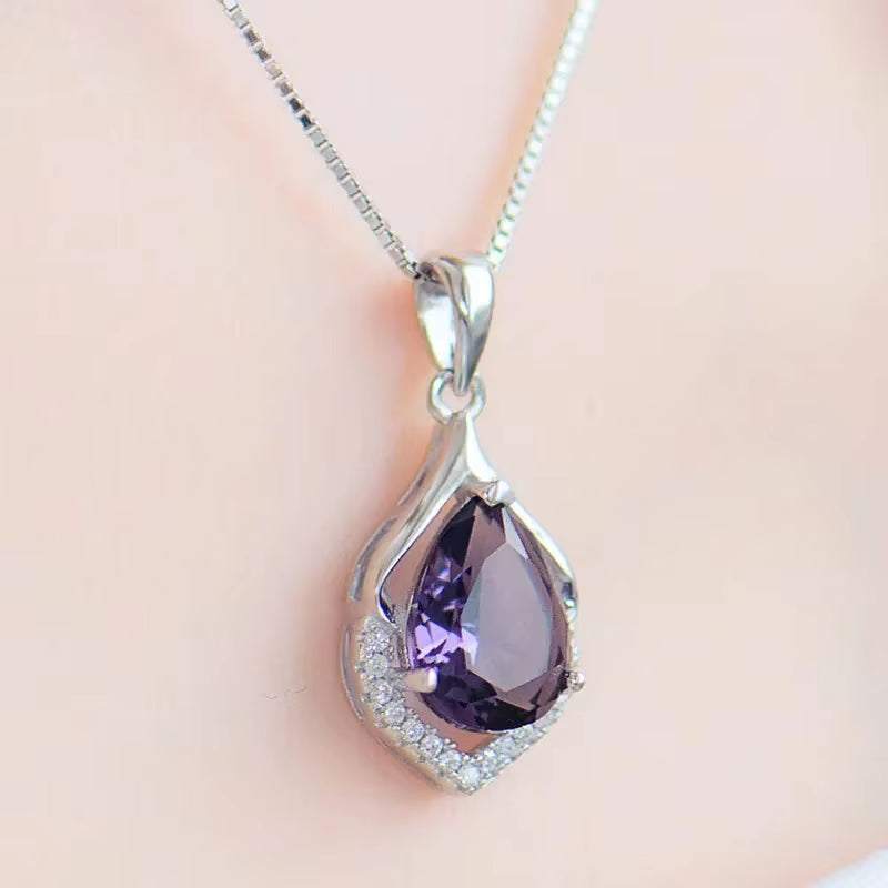 Natural Amethyst Necklace S925 Silver Necklace Female Pendants Clavicle Chain Accessories Peridot Gemstone Bizuteria Jewelry Pendants