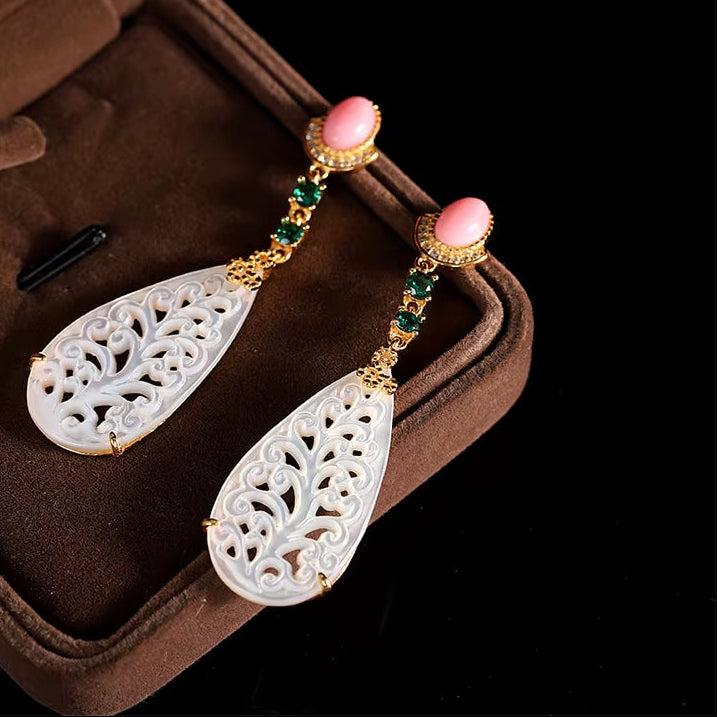 Mother of Pearl S925 Silver Zircon Water Drop Earrings for Women Pink Shell Vintage Luxury Dangle Earring 2023 New Gift