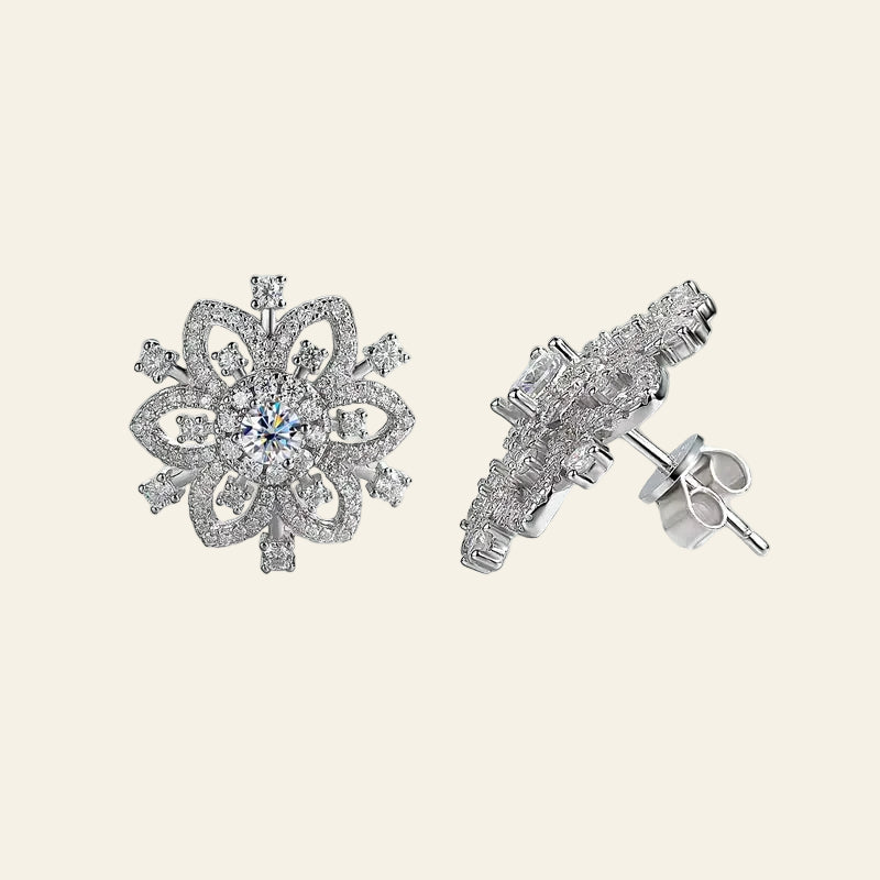 Full Moissanite Snowflake Earrings Studs 925 Real Silver Classic Flower Design Plated 18K Sparkling Women'S Luxury Jewelry