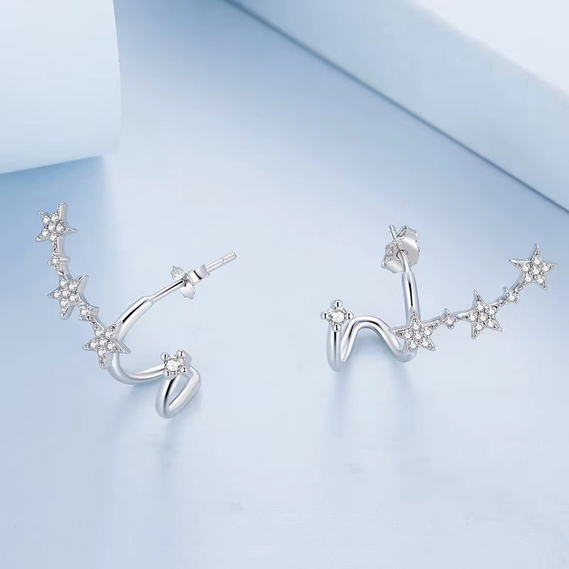 925 Sterling Silver Double-Layer Star Stud Earrings for Women Pave Setting CZ Birthday Gift Fine Jewelry BSE700