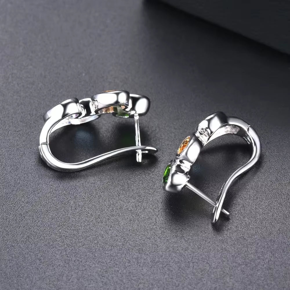 Hutang Colorful Gemstone Hoop Earrings 925 Sterling Silver Blue Zircon Topaz English Lock Jewelry for Women Earrings