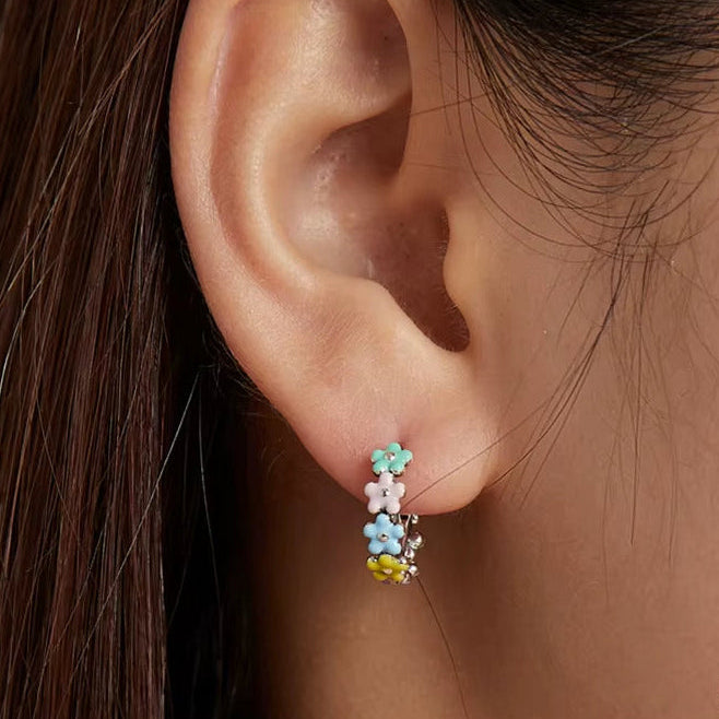 2021 New Pop Sweet Flowers Earrings for Girl Genuine 925 Sterling Silver Earrings Trendy Valentine'S Day Jewelry Gift