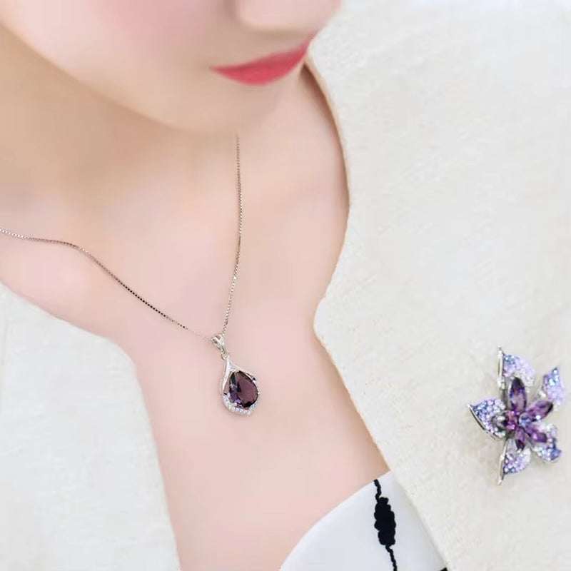 Natural Amethyst Necklace S925 Silver Necklace Female Pendants Clavicle Chain Accessories Peridot Gemstone Bizuteria Jewelry Pendants