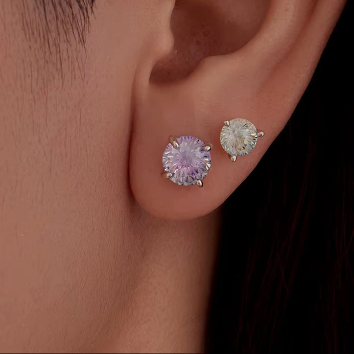 925 Sterling Silver Astrophyllite Stud Earrings CZ White Gold for Women Girl Engagement Wedding Party Fine Jewelry Gift