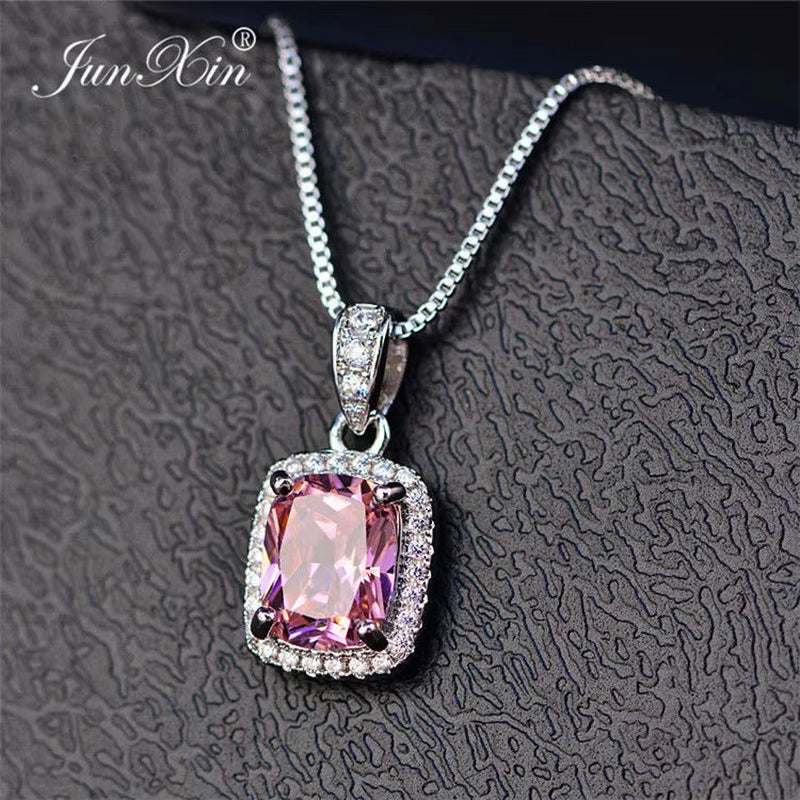 Female Luxury Necklaces White/Purple Necklaces & Pendants Fashion Blue Fire Opal Necklaces for Women Vintage Wedding Jewelry