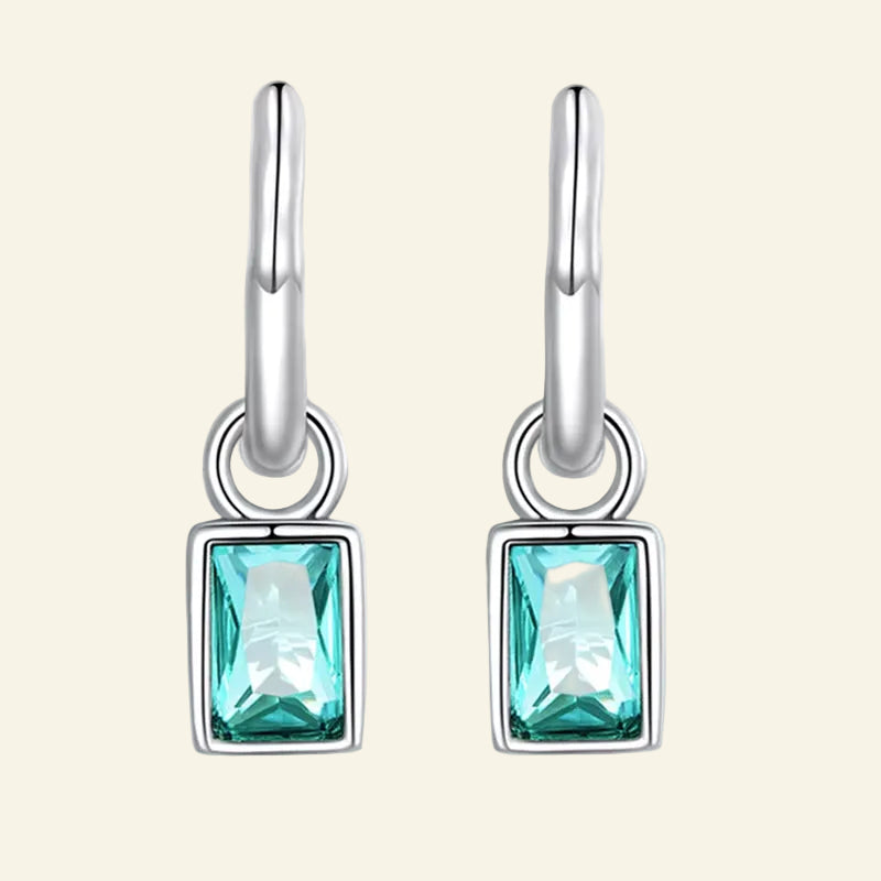 Solid 925 Sterling Silver Long Green Crystal Dangle Drop Earrings European Irregular Hoop Earring for Women Party Jewelry