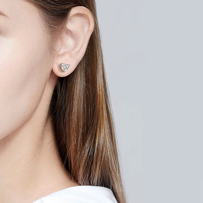 D VVS1 Heart Moissanite Earrings for Women GRA Certified Lab Grow Diamond Solid 925 Silver Plated 18K Gold Stud Earring