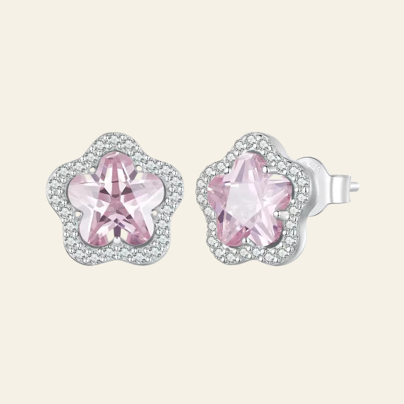 925 Sterling Silver Cute Small Flower Stud Earrings Pink Cherry Blossoms Earrings for Women Birthday Jewelry Gift