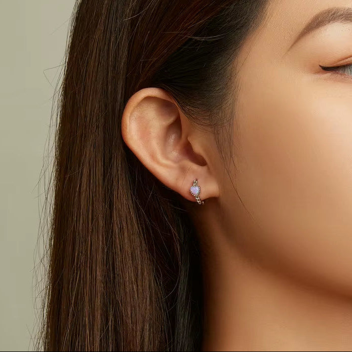 925 Sterling Silver Classical Heart Shape Pink Opal Hoop Earrings Bear Clover Studs Buckles with CZ Wedding Women Jewelry