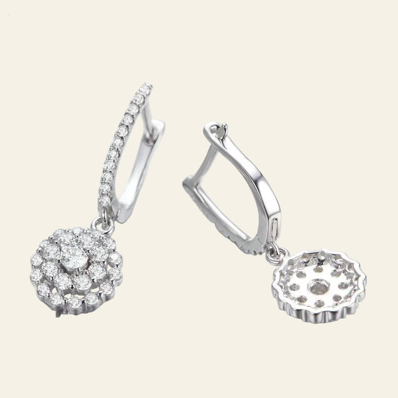 Authentic 925 Sterling Silver Shining Cubic Zircon round Circle Drop Earrings for Women Wedding Engagement Jewelry SCE517