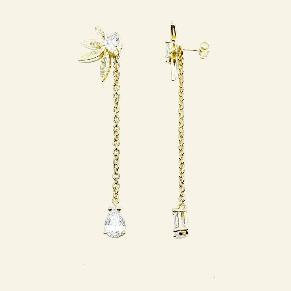 Earrings Leaves with Water Drop Europe Fine Jewelry for Women Autumn New Sterling Silver 925 Gift