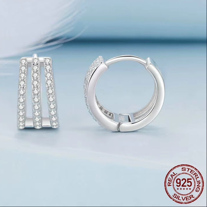 925 Sterling Silver Multi-Circle Ear Buckles Pave Setting CZ Hoop Earrings for Women Engagement Wedding Fine Jewelry Gift