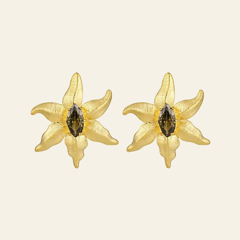 SHANICE S925 Sterling Silver Olivine Inlaid Starfish Earrings for Women, Cool and Elegant Silver Ear Jewelry