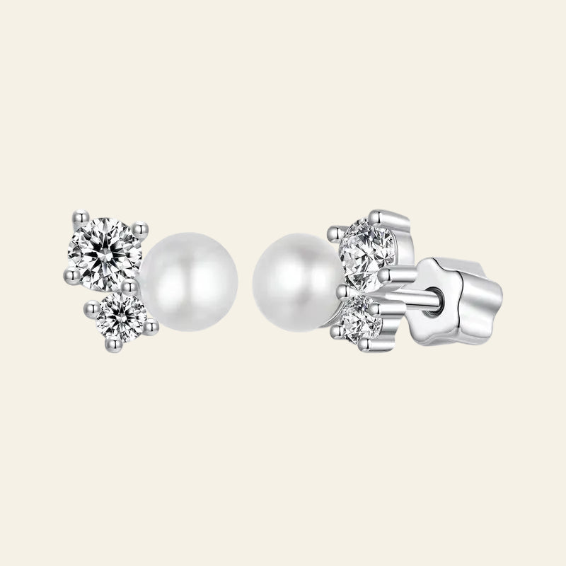 White Gold Plated Moissanite Stud Earrings Stud Screw Back 925 Sterling Silver Pearl Hypoallergenic Earrings for Women
