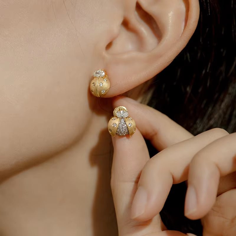 Coccinella Aurea™ Brushed Gold Ladybug Stud Earrings - AMORÉLUX